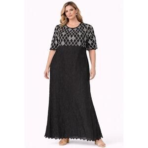 1980s Lawrence Kazar New York Black Silk Beaded Evening Gown 3X